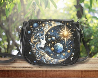 Mystical Moon Crossbody Saddle Bag, Cosmic Energy Shoulder Bag