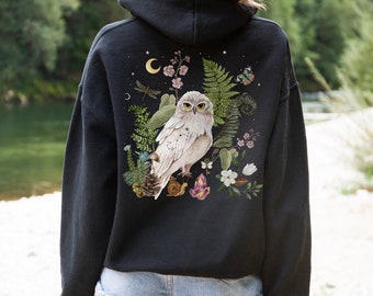 Snowy Owl Hoodie Zip Up, Owl Hoodie Women, Cottagecore Hoodie, Forest Animal Hoodie, Bird Lover Gift, Fall Nature Jacket, Witchy clothing