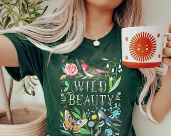 COTTAGECORE BIRDS & FLOWERS T-shirt, Wild Beauty Floral Birds Shirt, Birdsongs Tee, Spring Shirt, Garden Lover Gift, Perfect gift for Wife