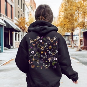 WITCHY BAT Zip Up Hoodie, Halloween Zip up Jacket, Whimsigoth Clothing, Gothic Hoodie, Witchcore Jacket, Mystical Fall Clothing