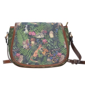 WOODLAND WILDLIFE Saddle Bag, FOREST Animals Fox Owl Hedgehog Rabbit Squirrel Crossbody Bag