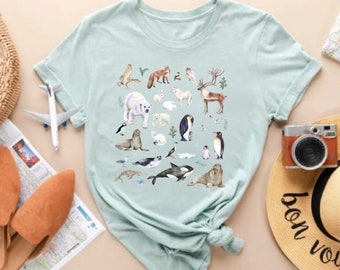 ARCTIC ANIMALs T-shirt, WINTER Forest Animals Cottagecore Shirt, Woodland Wildlife Tee for Nature Lover Gift, North Polar Animals T-shirt