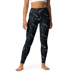 MAGICAL MOON and MOTH Yoga Leggings, Moth Garden Leggings, Mystical Leggings, Witchy Leggings, Nature Lover Gift, Athleisure Clothes