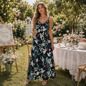 h and m casual dresses Summer Dresses for Women Long V Neck Beach Dress Elegant A Line Midi Dress  Knee Length Party Dress Polka (Green-H, M) at Amazon Women's Clothing store