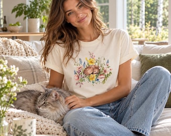 Sleeping Fawn Wildflower Shirt, Cottagecore Deer T Shirt, Spring Floral Nature Tee, Woodland Animal Shirt, Cottage Garden Gift
