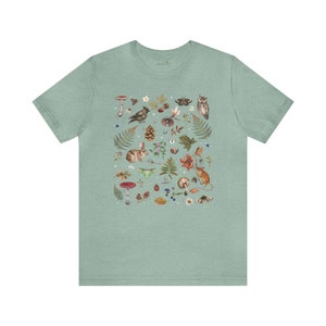 Woodland Wonders: NATURE T-shirt featuring Owl Bird Rabbit Frog Butterflies Mushrooms & Fern, Cottagecore Botanical Shirt, Forest shirt imagen 9