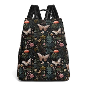 brown leather backpack purse with embroidered butterflies Leather Backpack Butterfly
