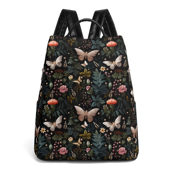 FLORAL BUTTERFLIES Vegan Leather Daypack Anti-theft Backpack  display picture 3