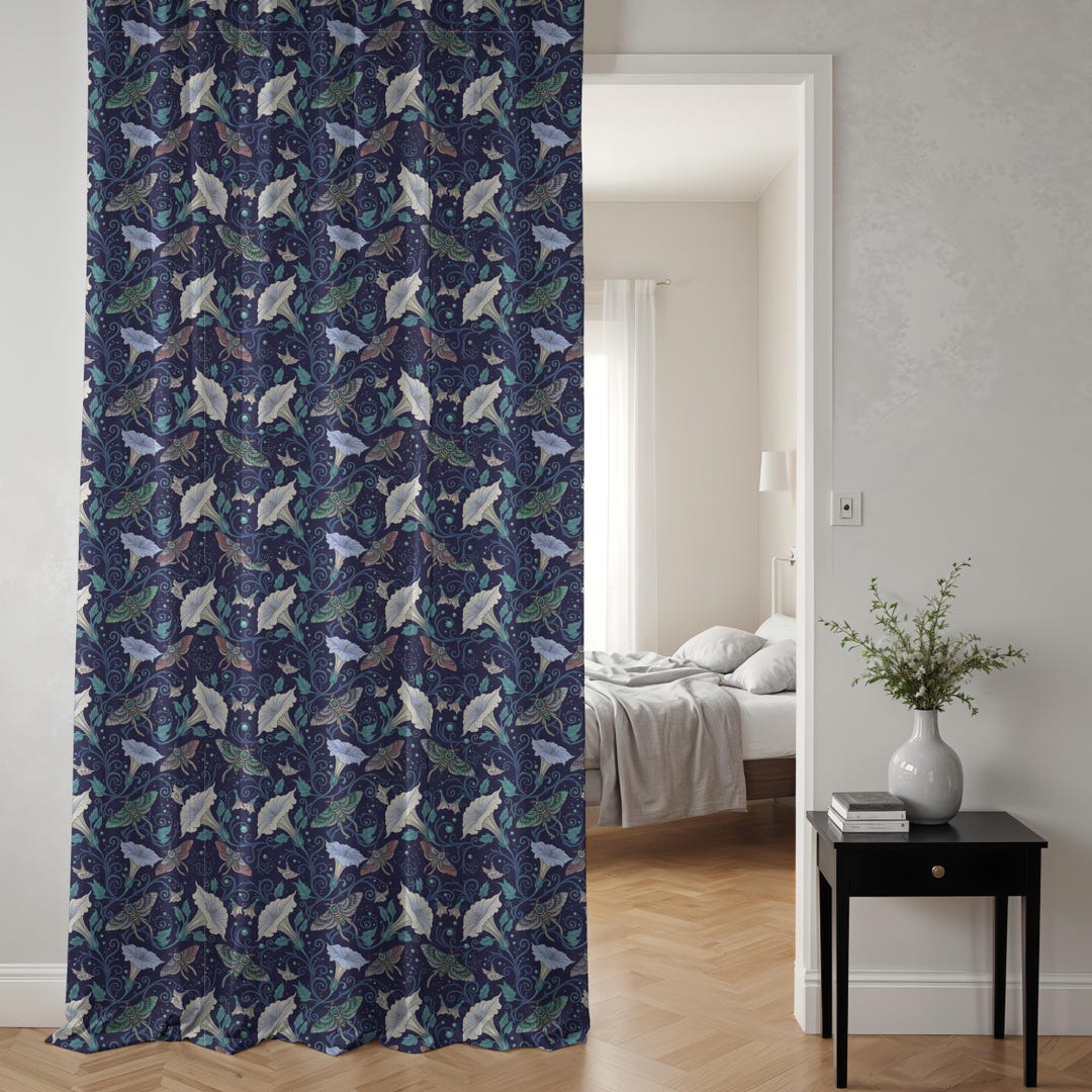 NIGHT GARDEN Window Curtains (1 Piece) Floral Butterflies Window Drapes ...
