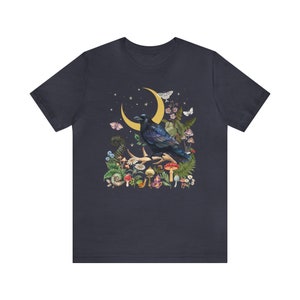 RAVEN T-shirt, BLACK BIRD Crow Dark Woods Goblincore Shirt, Mystical Forest Tee Gift for Witchy Woman, Night Moth Fairy Grunge Shirt Heather Midnight Navy