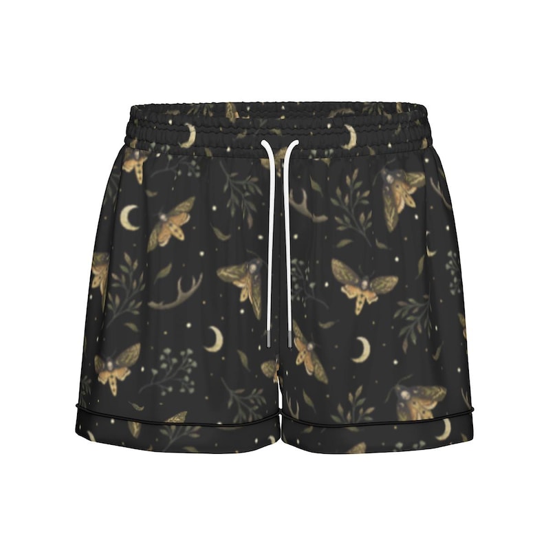 Death's Head HAWKMOTH 2 pcs Pajama set, Mystical Witchy satin pj set, Gothic Women’s short sleeve sh image 6