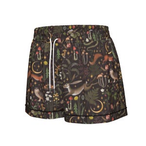 FAIRY FOREST Women’s 2 piece pajama set with Animals Owl Moon Moth Mushrooms & Wildflowers, Mystical Woodland Nightwear, Fall themed pj imagen 7