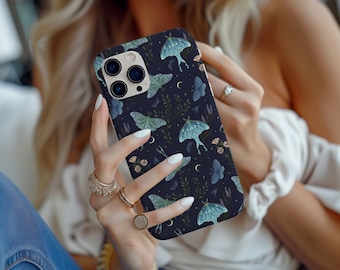 LUNA MOTH DANCE Tough Cell Phone Case, Mystical Moth Phone Case, Cottagecore Floral Butterfly Case, - iPhone, Google Pixel, Samsung Galaxy