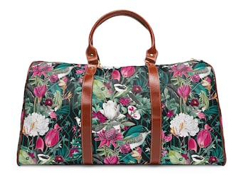 BOHO GARDEN & MAGPIES Travel Luggage Bag, Floral Birds Duffle Bag, Flowers Carry On Fight Bag, Botanical Weekender, Nature Overnight Bag