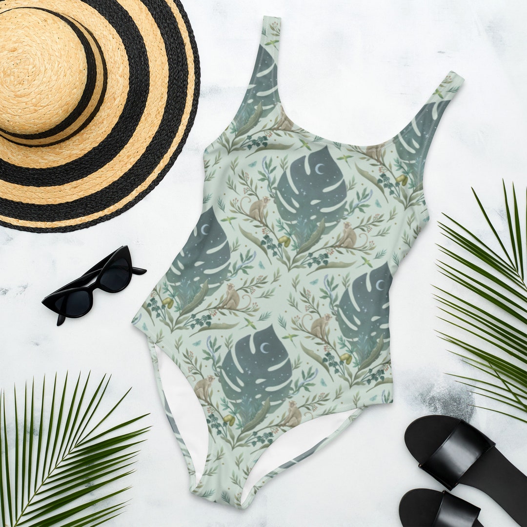 MONKEY JUNGLE TROPICAL Onepiece Swimsuit for Women, Wild Animal Palm