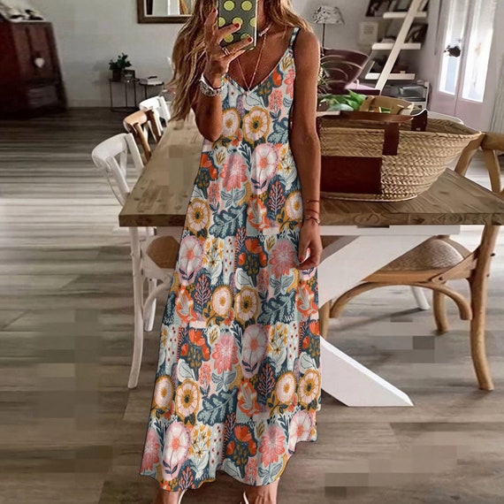 knee length dresses for ladies Tropical Floral Cut-Out Maxi Dress for Women