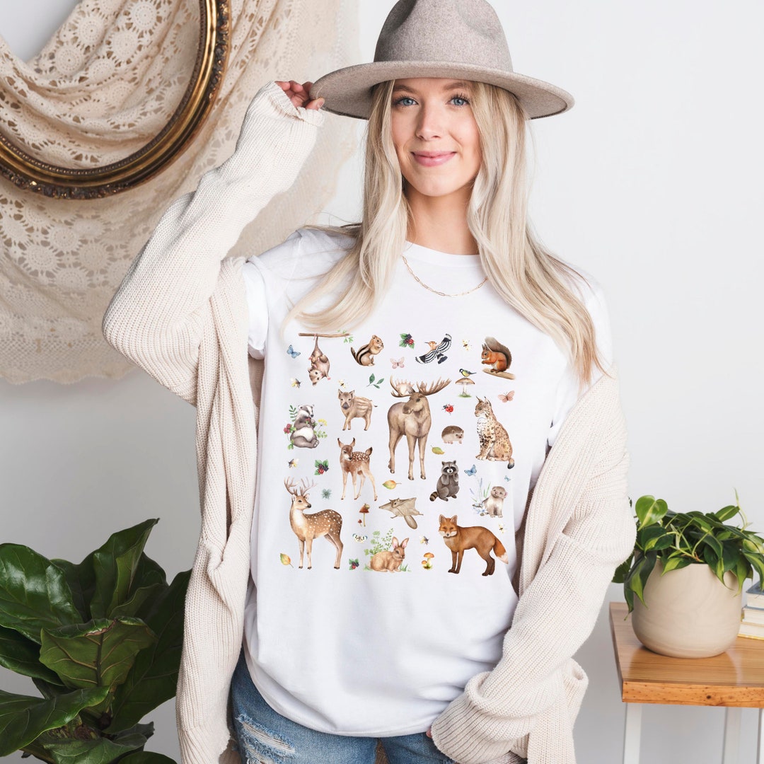 Averill | Woodland And Animals Repeat Pattern Printed Women's Casual Shirt