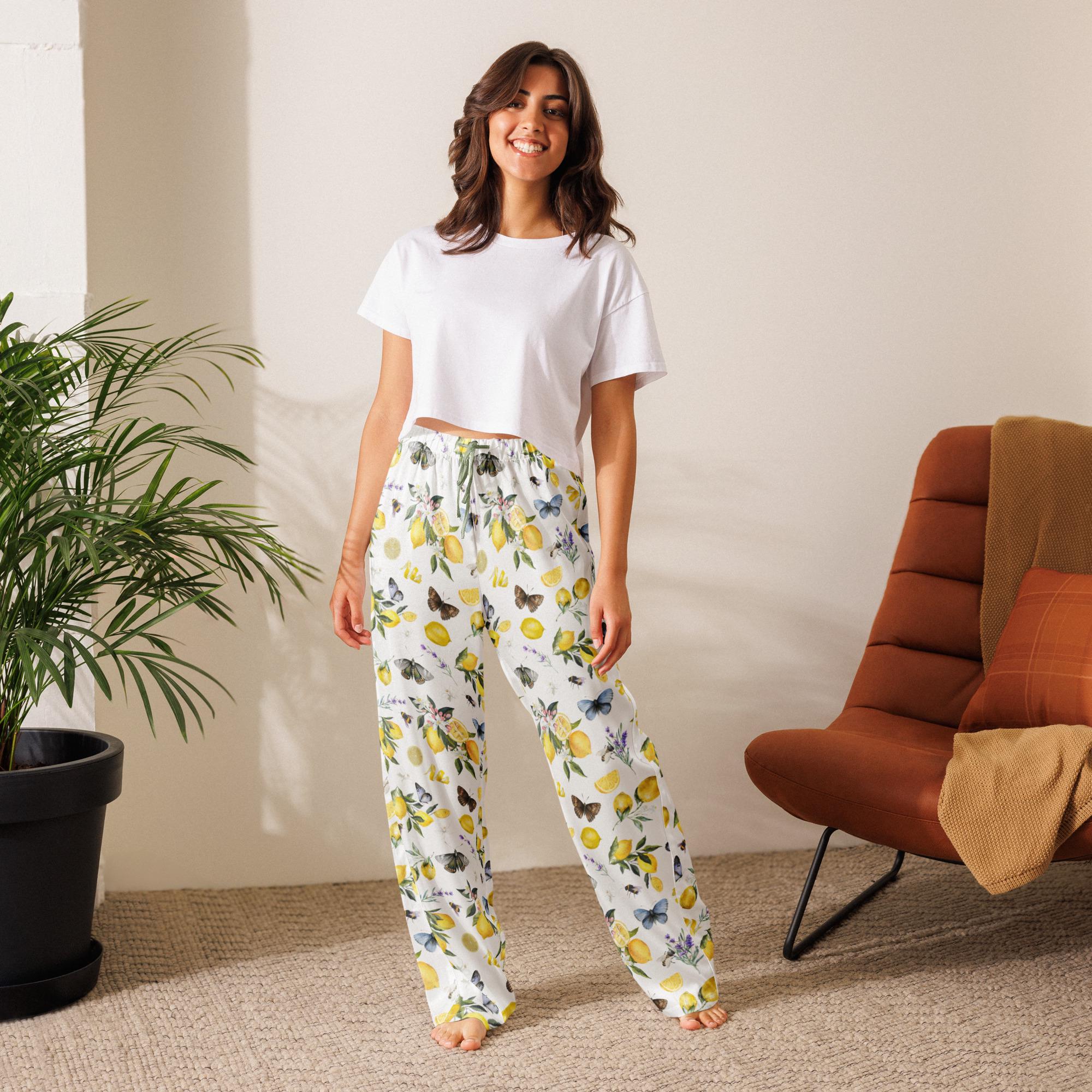 LEMONS Women's Satin Pajama Pants, Italian Vacation Silky Summer