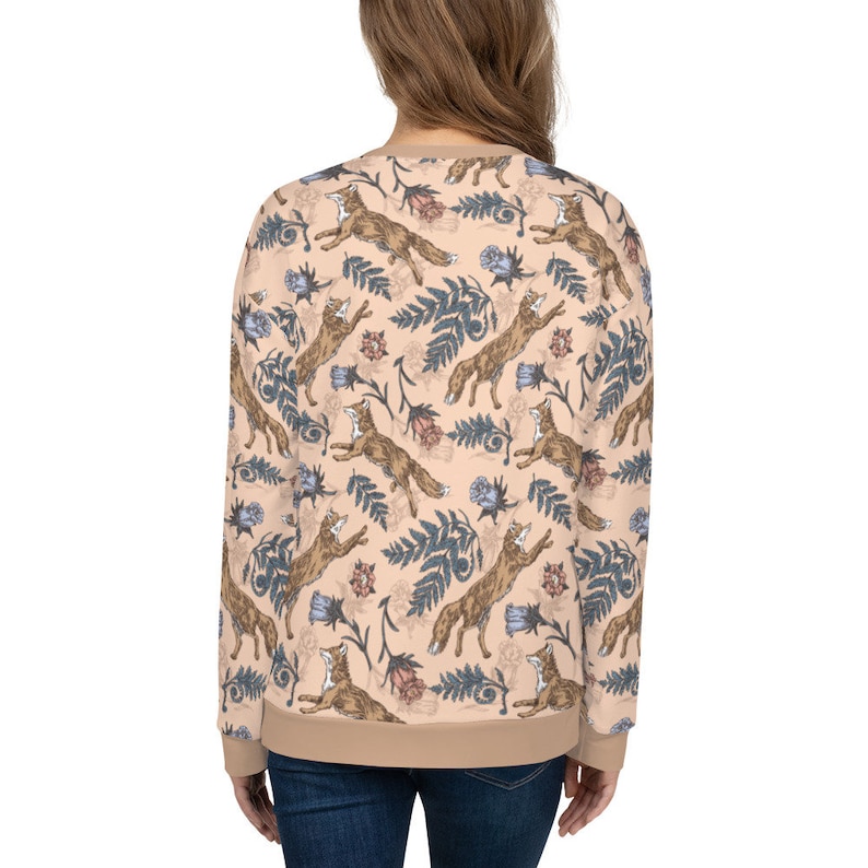 COTTAGECORE Sweatshirt with Fox Flowers & Fern Design, Autumn Forest Sweater, Floral Fox Sweatshirt, Animal Lover Gift