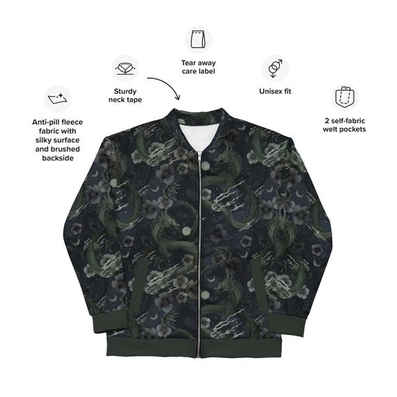 MYSTICAL DRAGON Unisex Bomber Jacket, Fantasy Creature Zip