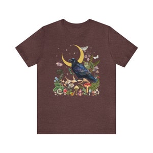 RAVEN T-shirt, BLACK BIRD Crow Dark Woods Goblincore Shirt, Mystical Forest Tee Gift for Witchy Woman, Night Moth Fairy Grunge Shirt Heather Maroon