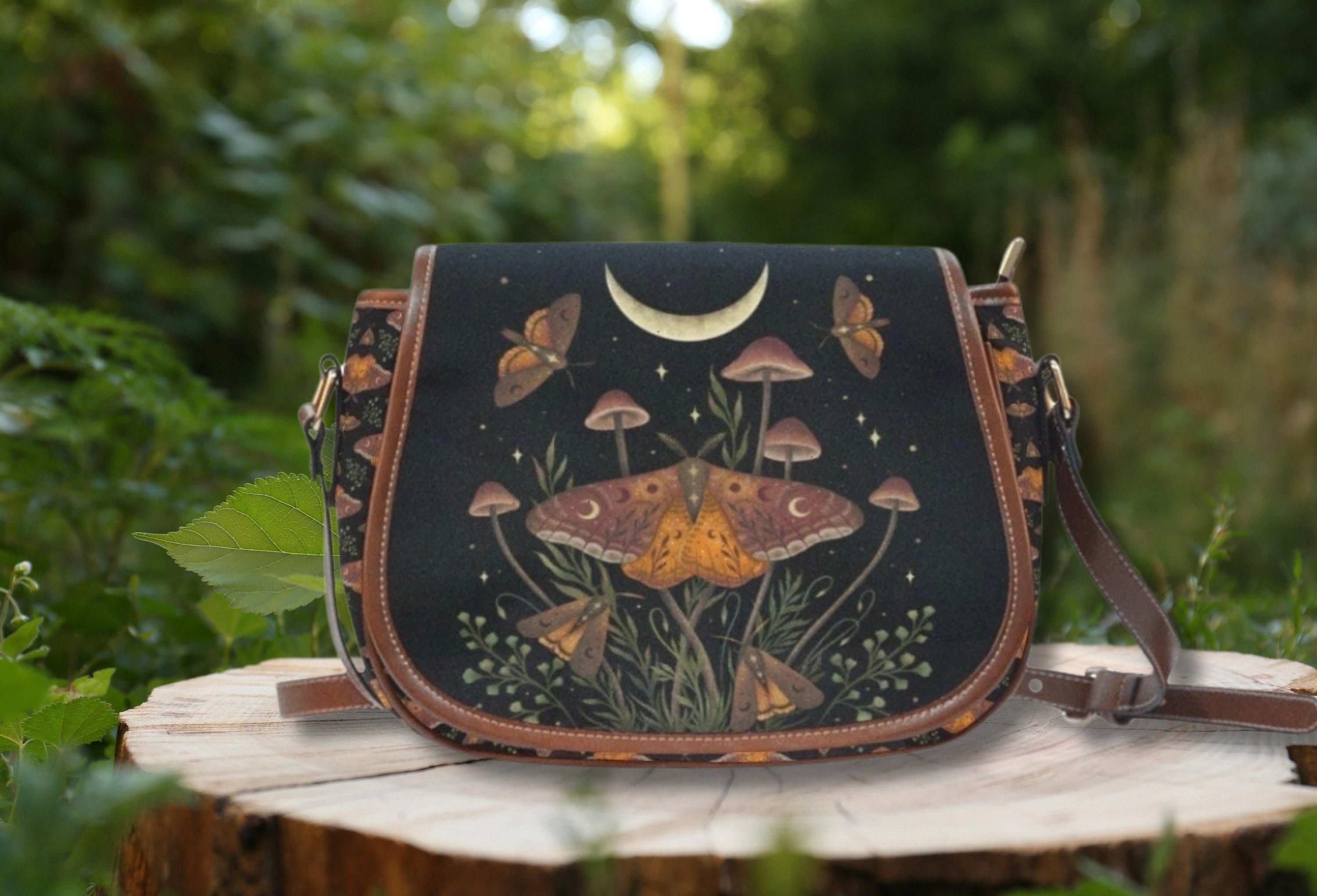 MYSTICAL MOTH Waterproof Canvas Saddle Bag, Celestial Butterfly