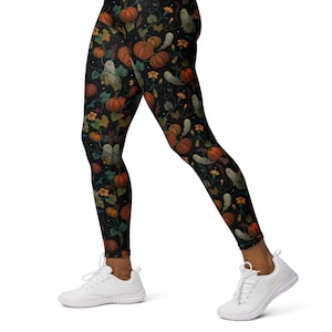 PUMPKIN GHOST Yoga Leggings, HALLOWEEN Leggings, Botanical Leggings, Cute Ghost Leggings, Mystical Witchy Leggings, Boo Ghouls Pants