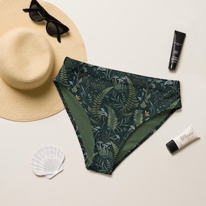 FERN Recycled high-waisted bikini BOTTOM, Witchy Swimsuit Bottom, Woodland Bathing Suit, Mystical Swimming Suit, Dark Cottagecore Bikini