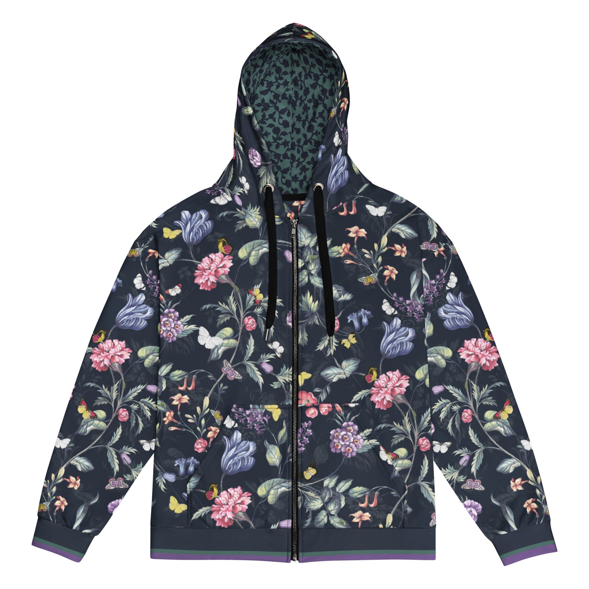 JARDIN Recycled Zip up Hoodie, Cottagecore Zip Jacket