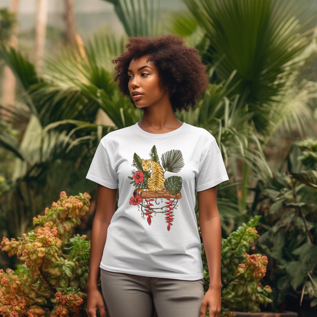 Tropical Jungle Tiger Unique Print Long Sleeve Loose Shirt and Elastic Waist Pants Set main image 1