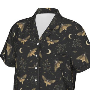 Death's Head HAWKMOTH 2 pcs Pajama set, Mystical Witchy satin pj set, Gothic Women’s short sleeve sh image 9