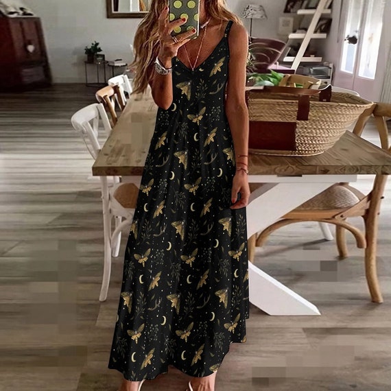 DEATH HEAD HAWKMOTH Maxi Dress, Moth & Moon Witchy Dress
