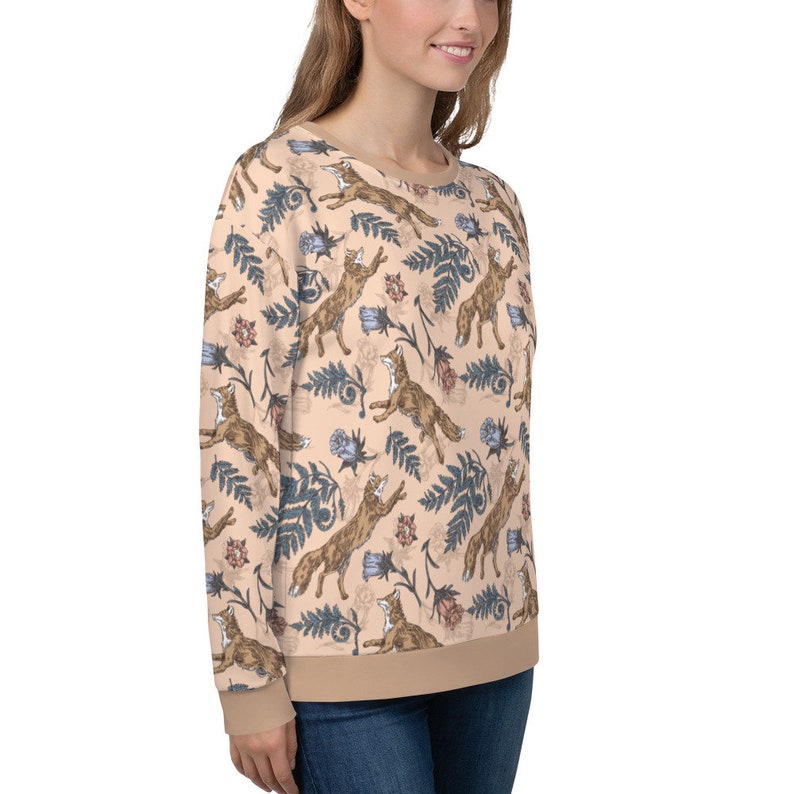 COTTAGECORE Sweatshirt with Fox Flowers & Fern Design, Autumn Forest Sweater, Floral Fox Sweatshirt, Animal Lover Gift