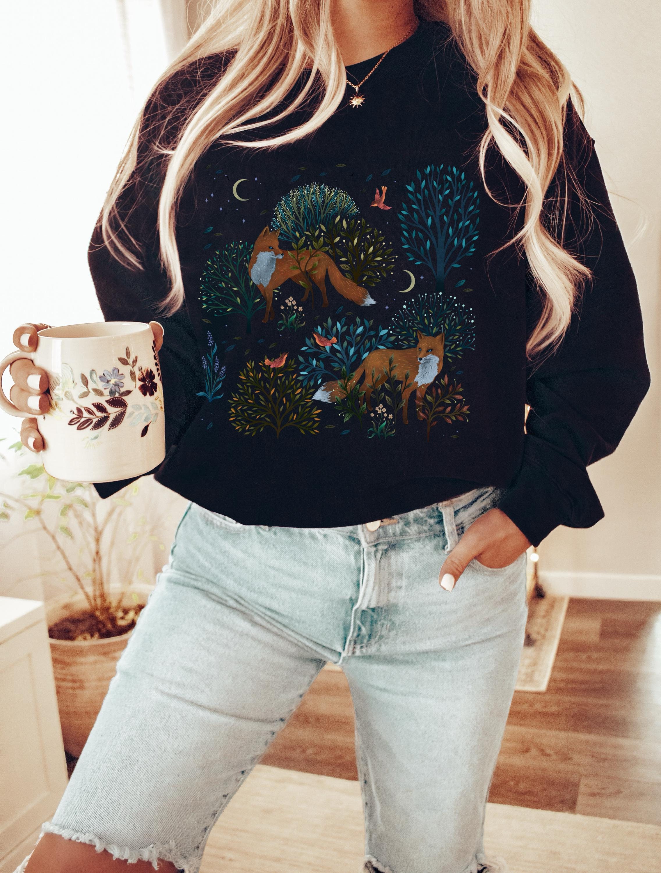 Sudadera FOREST FOXES, suéter COTTAGECORE, regalo para amantes de los animales, sudadera con vida silvestre, sudadera Forestcore, suéter acogedor de otoño, camisa Nature