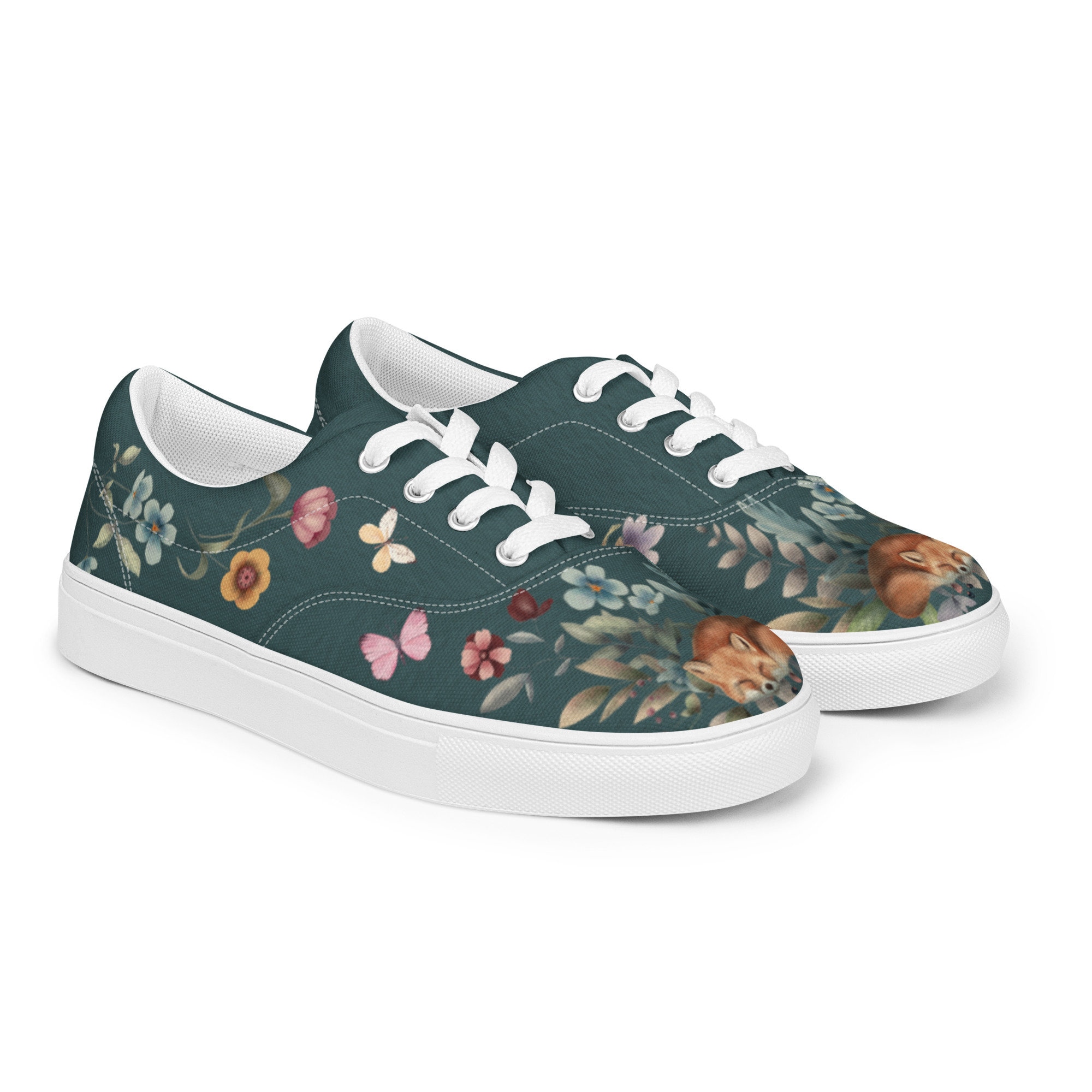 Cute Red FOX TEXTILE SNEAKERS Nature Inspired Woodland Animal