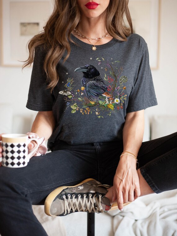 RAVEN T-shirt, Black Crow Shirt, Dark Cottagecore Tee, Witchy