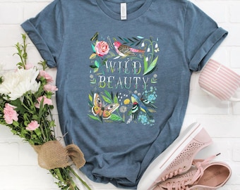 COTTAGECORE BIRDS & FLOWERS T-shirt, Wild Beauty Floral Birds Shirt, Birdsongs Tee, Spring Shirt, Garden Lover Gift, Perfect gift for Wife