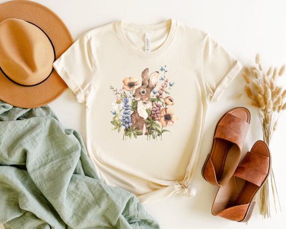 FLORAL BUNNY Shirt,  Rabbit T-shirt, Cottagecore T-shirt, Animal lover gift, Summer Garden shirt, Nature Lover gift, Gift for Mother