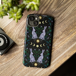 MOONLIT GARDEN Tough Cell Phone Case with Rabbit & Clover, Mystical Floral Bunny Smartphone Case, - iPhone, Google Pixel, Samsung Galaxy