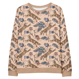COTTAGECORE Sweatshirt with Fox Flowers & Fern Design, Autumn Forest Sweater, Floral Fox Sweatshirt, Animal Lover Gift