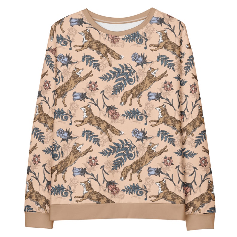 COTTAGECORE Sweatshirt with Fox Flowers & Fern Design, Autumn Forest Sweater, Floral Fox Sweatshirt, Animal Lover Gift