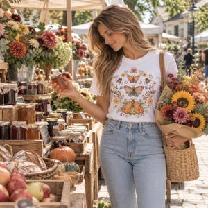 Cottagecore Aesthetic Moth Boho Butterflies Floral Bees Cozy Fall T-shirt for Nature Lovers and Plant Ladies Gift, Autumn Fairy Garden Shirt image 4