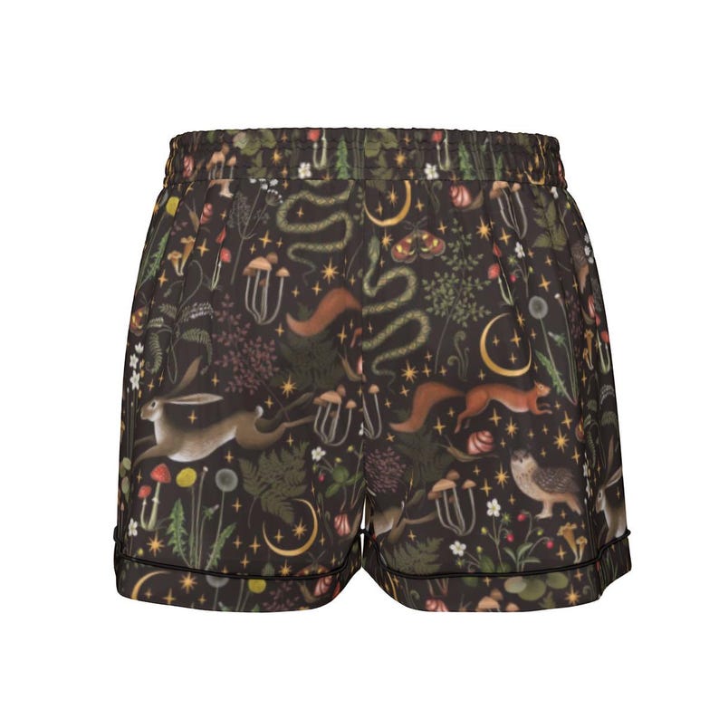 FAIRY FOREST Women’s 2 piece pajama set with Animals Owl Moon Moth Mushrooms & Wildflowers, Mystical Woodland Nightwear, Fall themed pj imagen 8