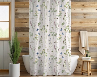 HERBARIUM Shower Curtains, Cottagecore Home Decor, Wildflowers Shower Curtains, Garden inspired Bathroom gift, Botanical Shower Curtains