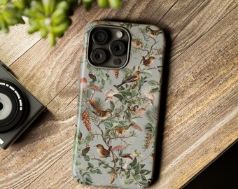 Wytrzymałe etui na telefon komórkowy BIRDSONGS, etui Cottagecore na telefon, iPhone, Google, Samsung Galaxy – botaniczne etui na smartfon, etui na telefon z grzybami