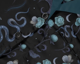 Whimsigoth Conjunto de pijama de satén de dos piezas con serpiente lunar mágica y ciempiés, camisa y pantalones góticos de manga larga, conjunto de pijama sedoso, ropa de dormir bruja
