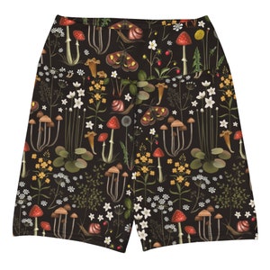 FAIRY FOREST Yoga Shorts with Moon Moth Snail Mushrooms & Wildflowers, Athletic Shorts for Sports Running Gym Fitness, Botanical Shorts