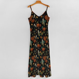 PUMPKIN GHOST Spaghetti Straps Maxi Dress, Boho Witchy Sling Dress, Fall inspired Ankle Length Sundress, Pumpkin Patch Halloween Dress image 3