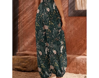 BOHO FLOWERS Carrot Pants, Floral Relaxed Summer Pants