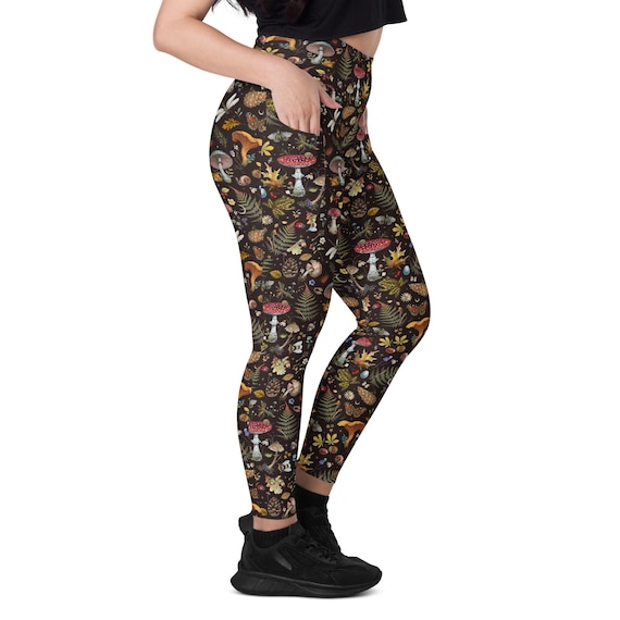 FALL FOREST Leggings With Pockets, Woodland Plants Yoga Leggings